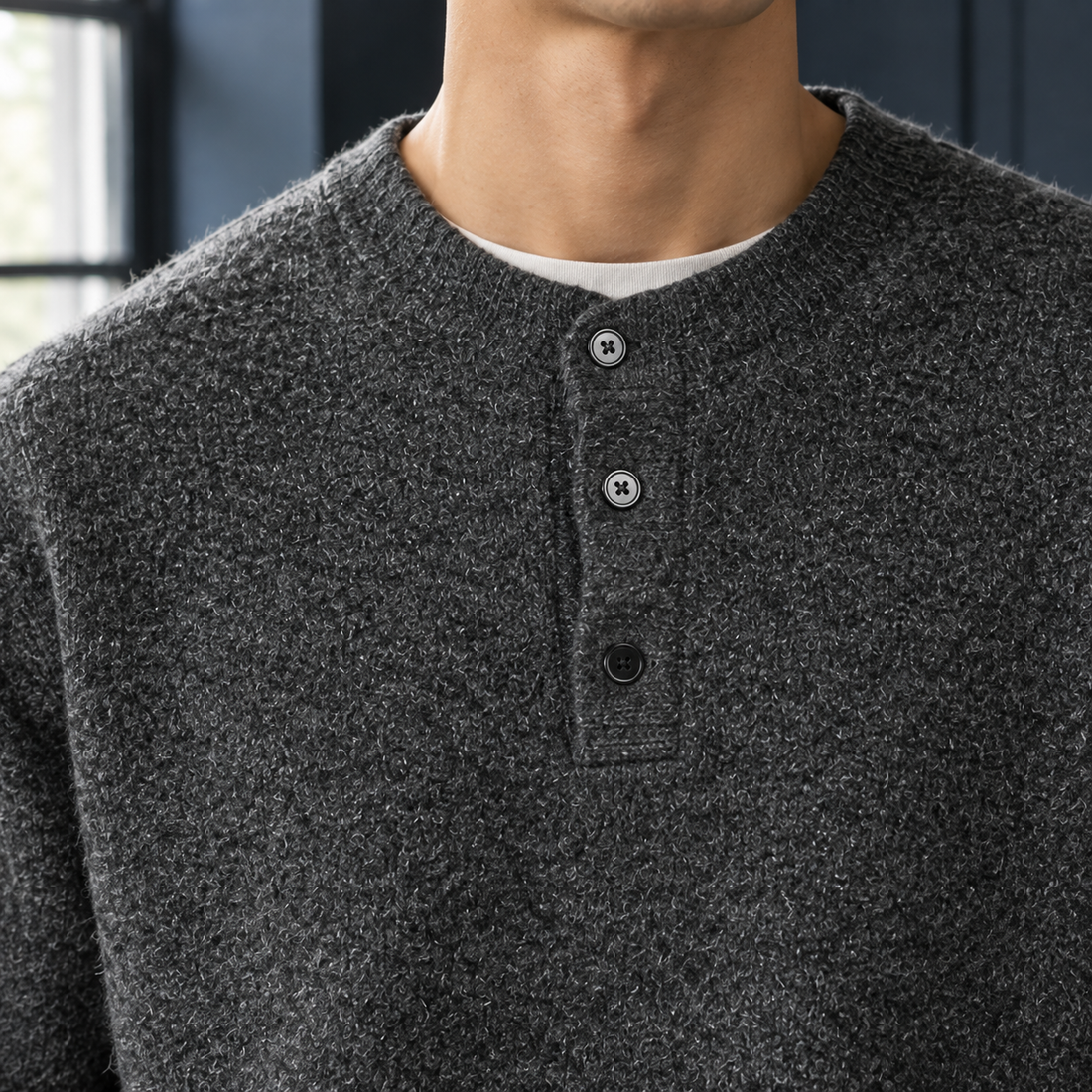Louis-Wren Henley Sweater - Lead Product Detail