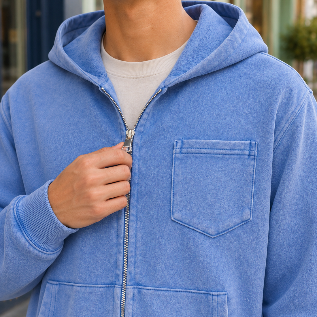 Mortimer Washed Zip Hoodie - Lead Product Detail