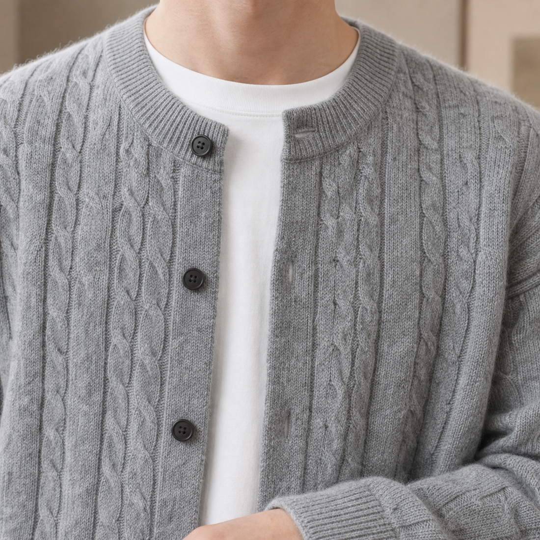 Ulric-Grey Cable Knit Cardigan - Lead Product Detail