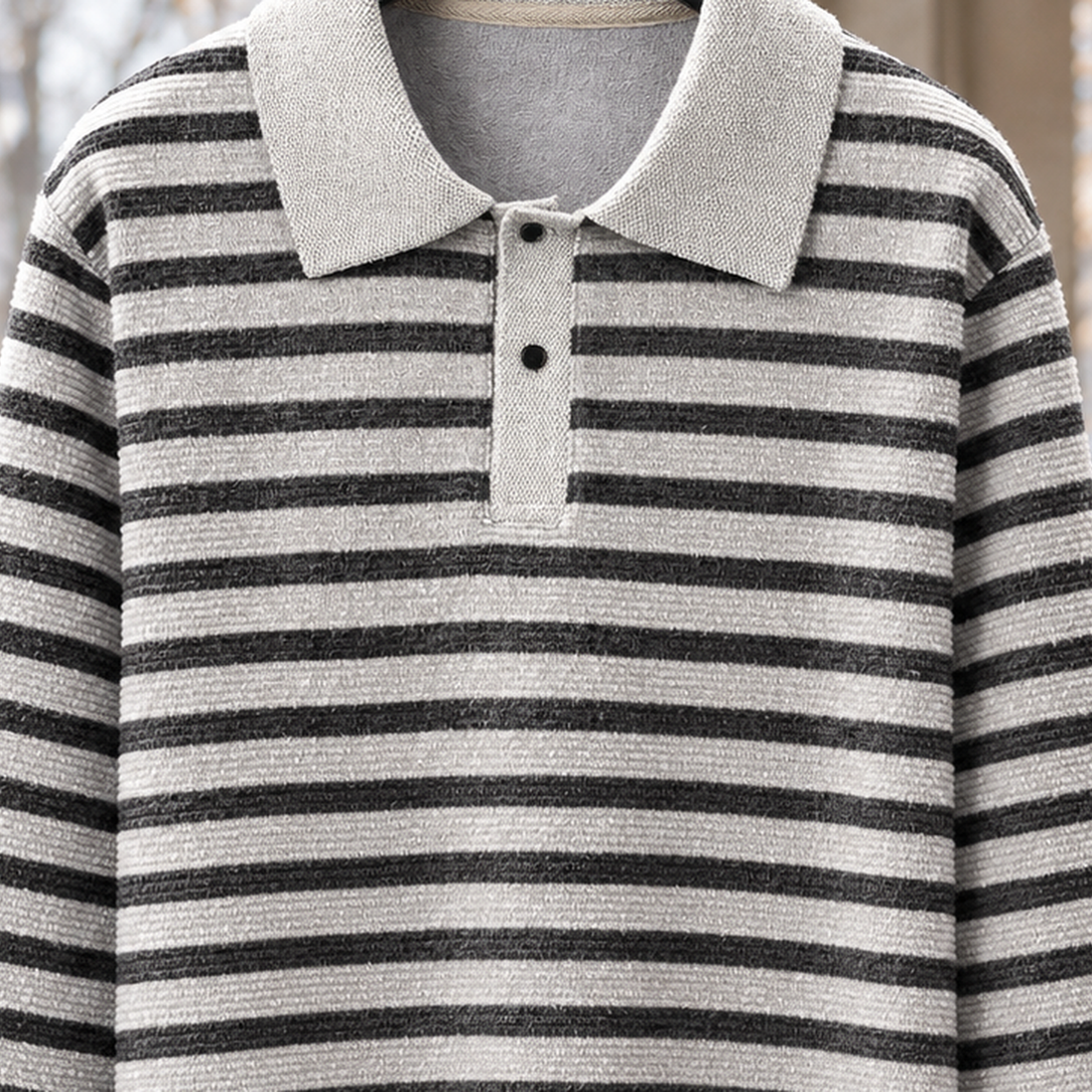 Ryan-Grey Striped Polo Sweater - Lead Product Detail