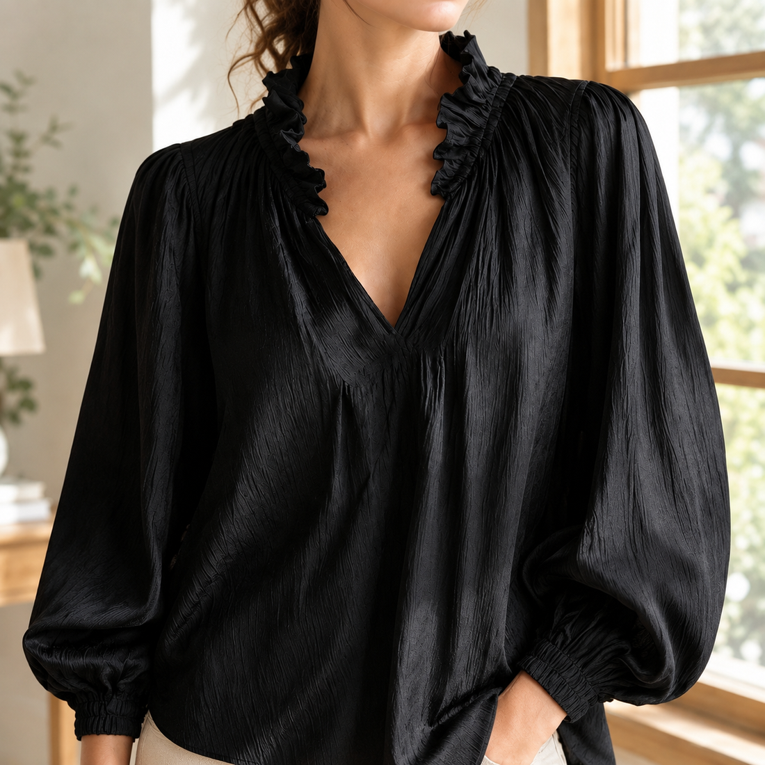 Katrina Ruffle Neck Blouse - Lead Product Detail