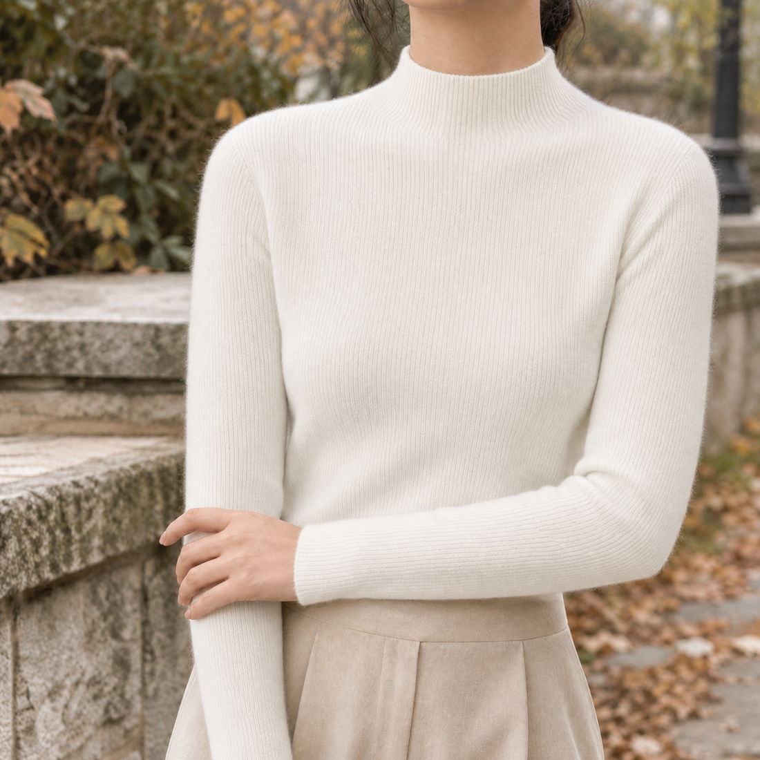 Danielle-Kate Mock Neck Sweater - White