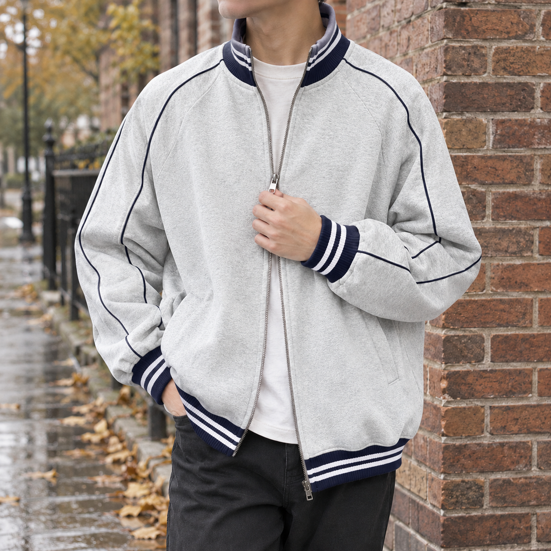 Gaspard-Lane Piped Zip Jacket - Gray