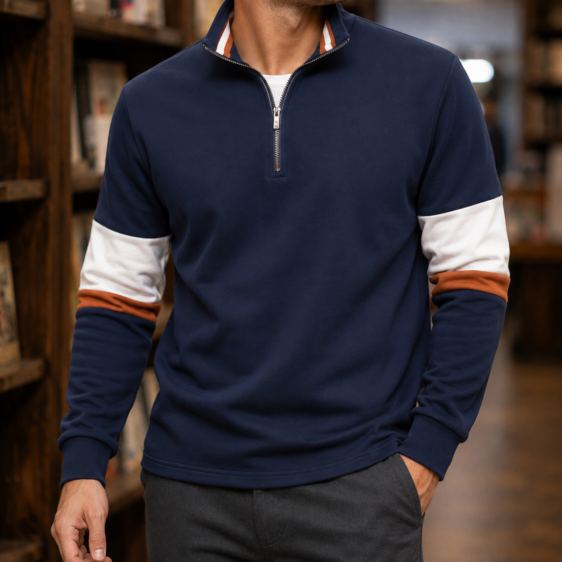 Barnaby-Rhys Quarter-Zip Sweater - Navy