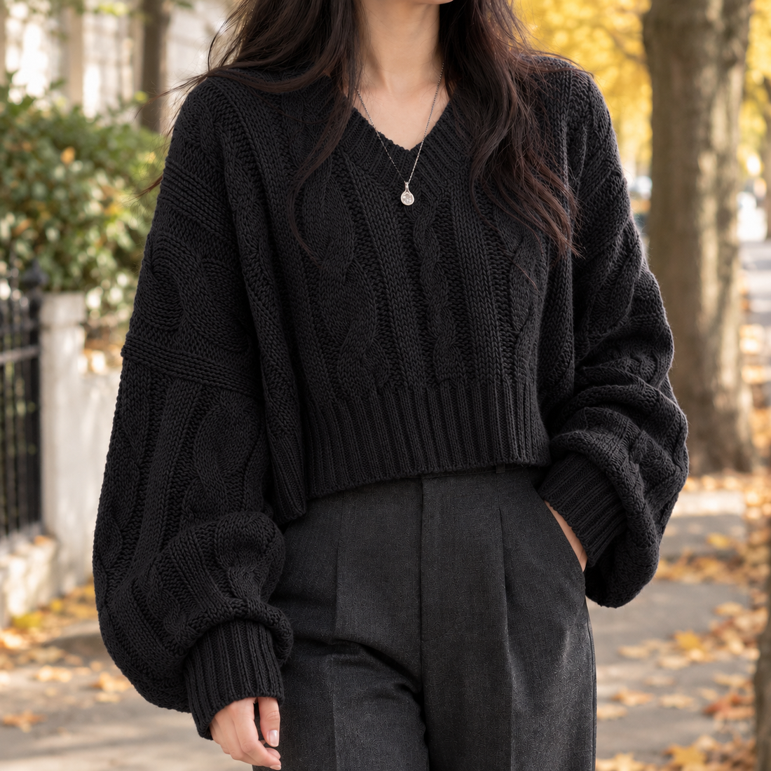 Elena-Belle V Neck Sweater - Black