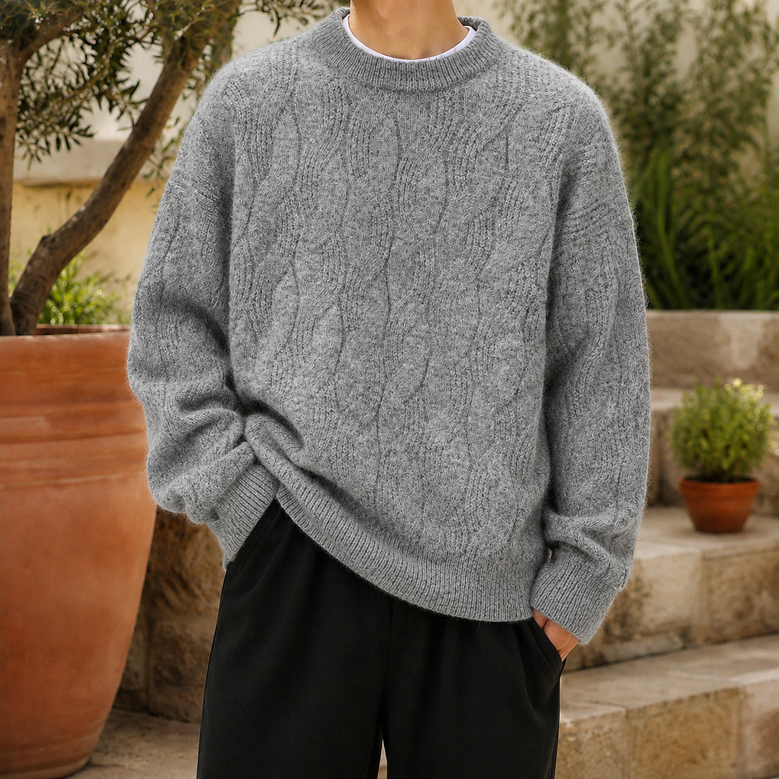 Ulric-Reid Cable Sweater - Gray
