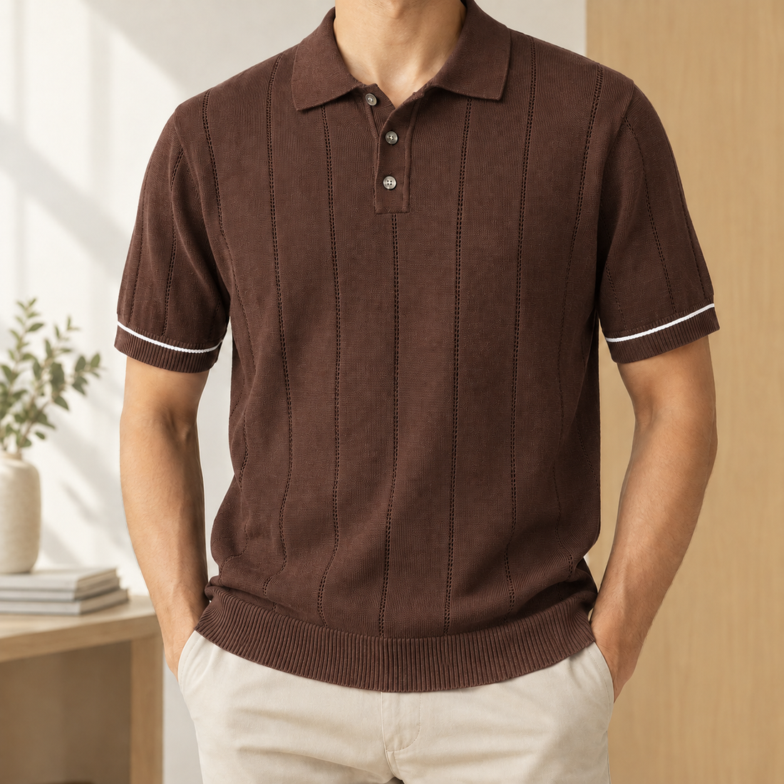 Emilio-Cole Knitted Polo - Brown