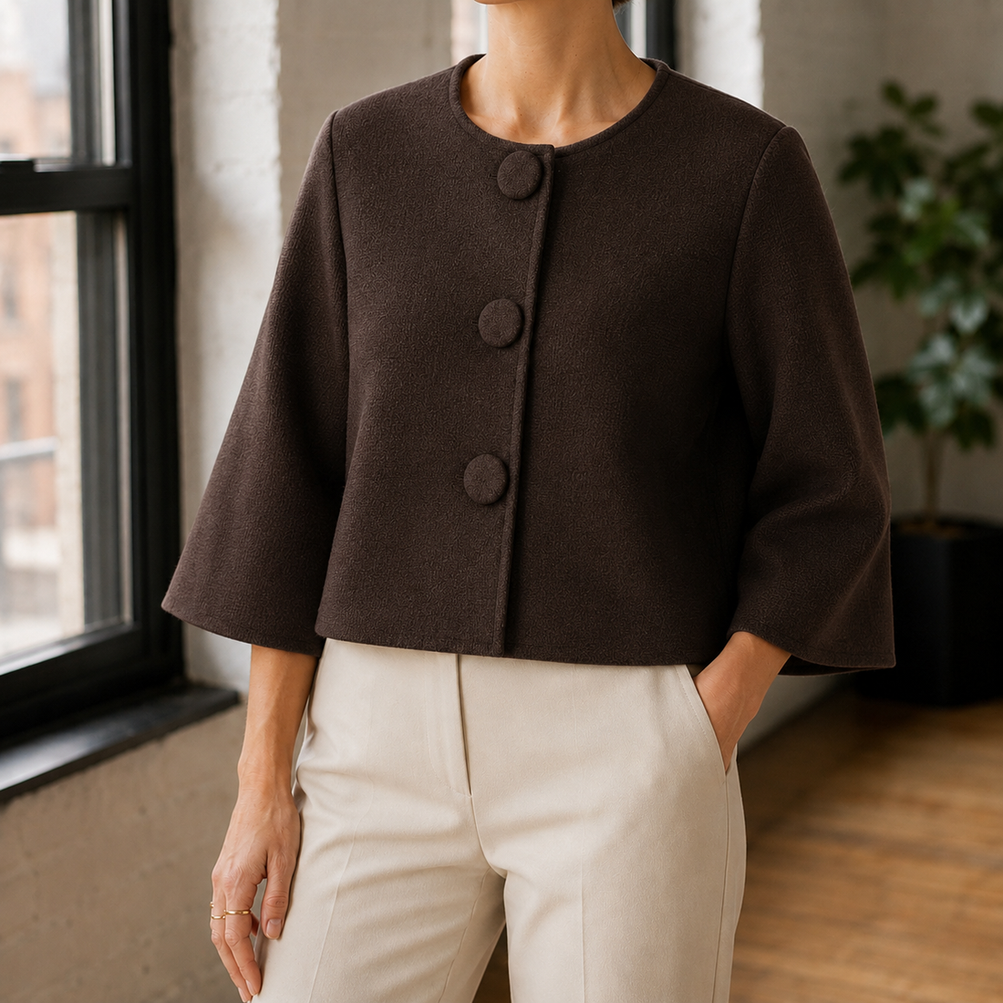 Portia-Marie Fine Knit Jacket - Coffee