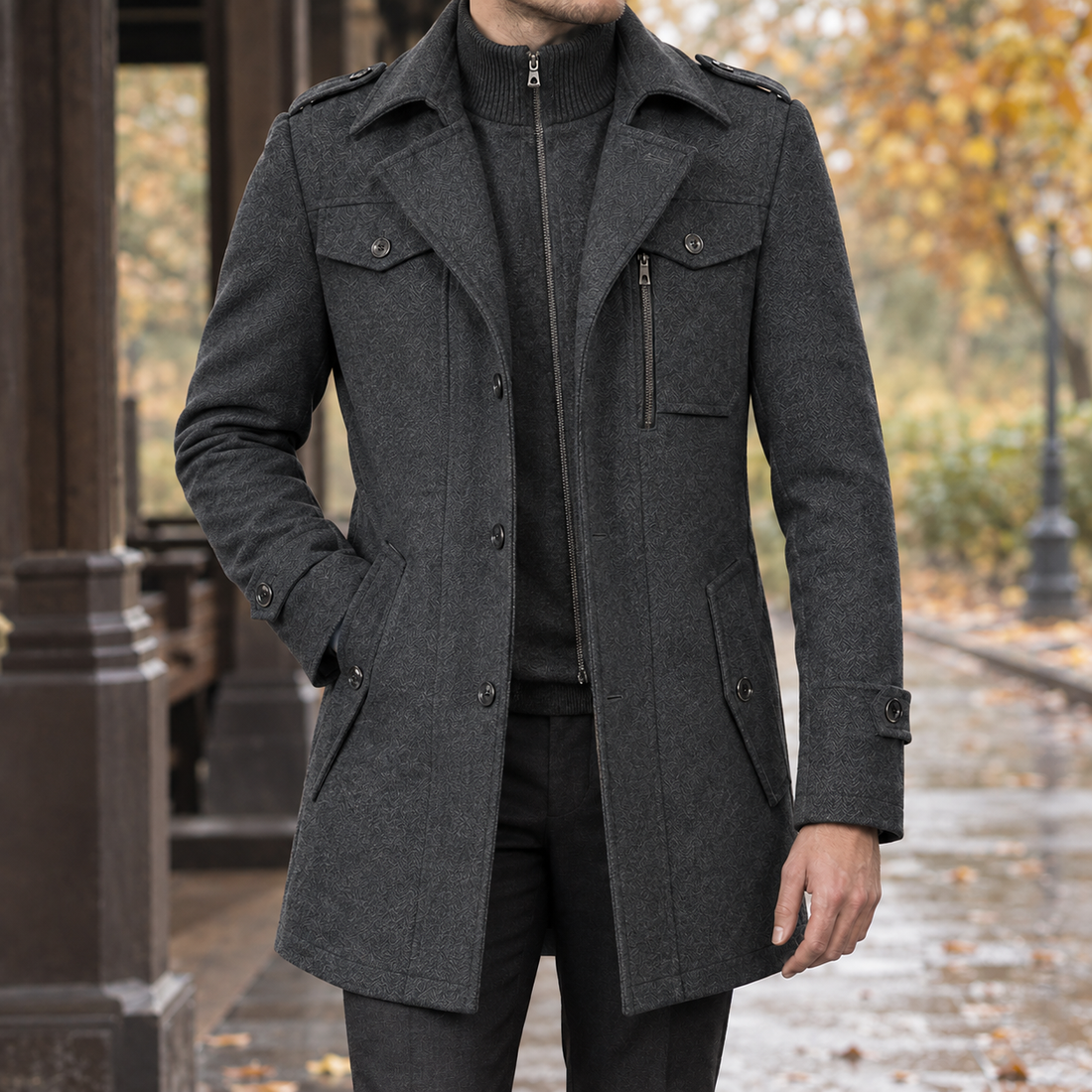 Macaire-Jude Double Collar Coat - Dark Gray