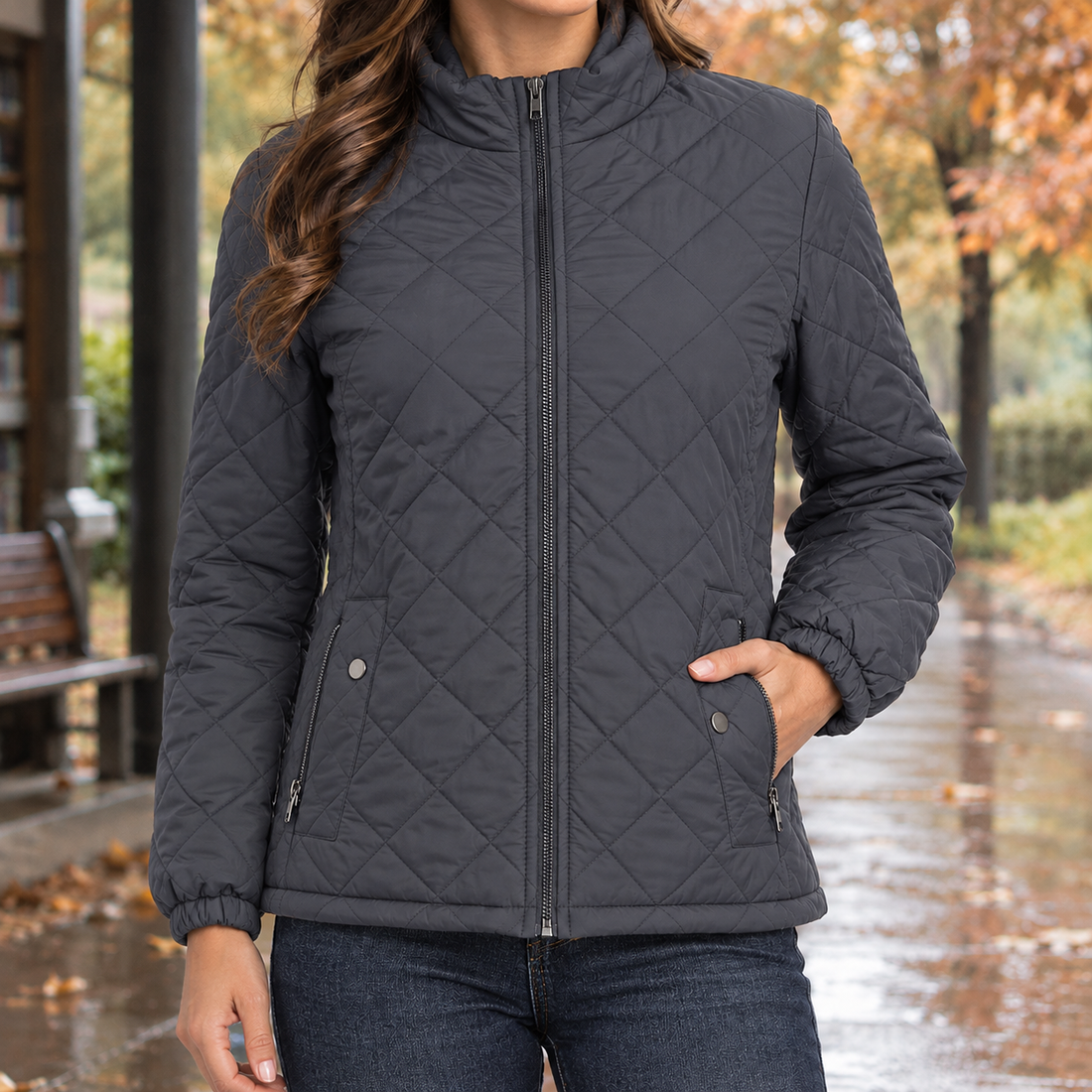 Solene-Marie Quilted Jacket - Dark Gray