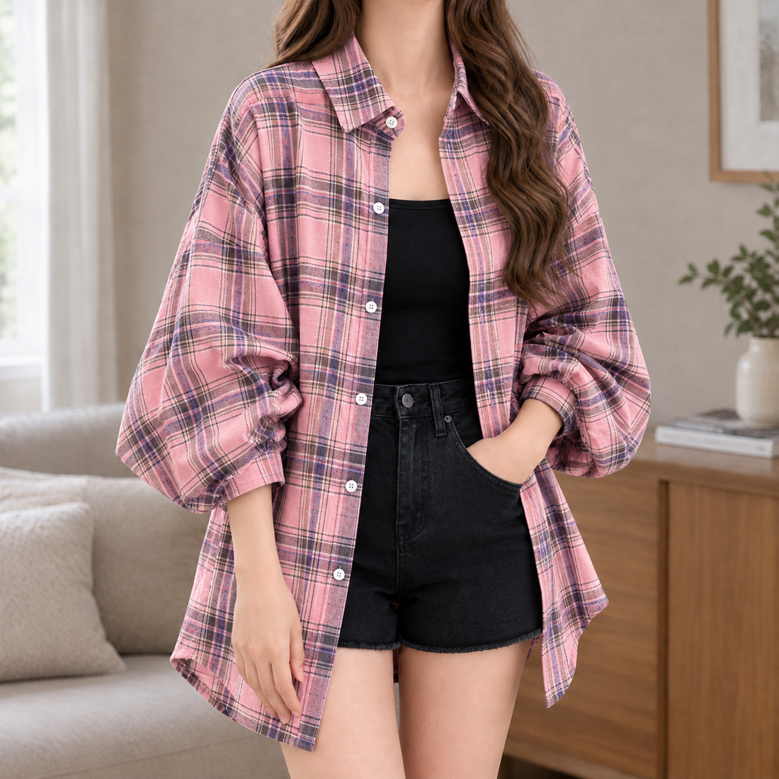 Caroline-June Plaid Overshirt - Pink