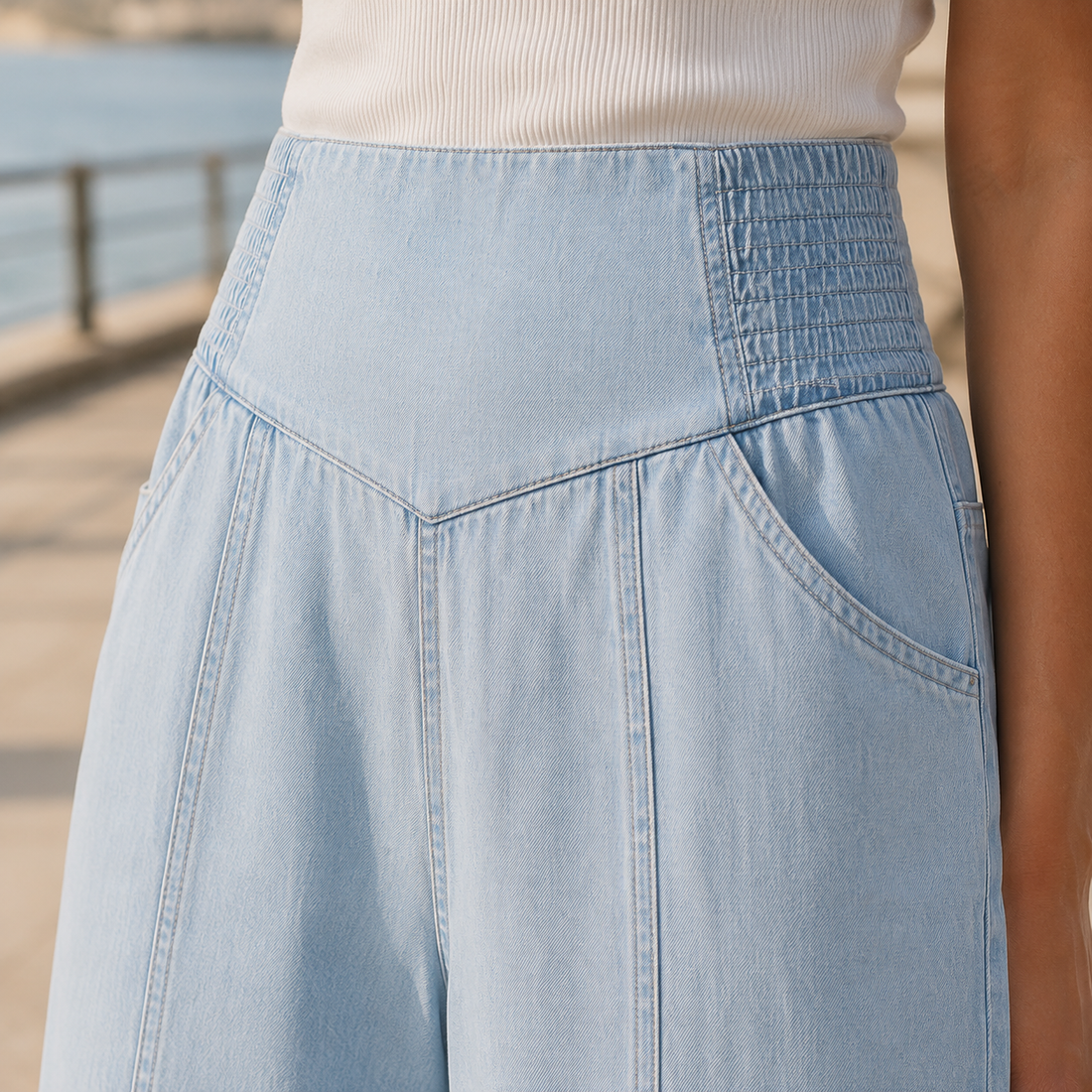 Selene Curved Denim Pants - Lead Product Detail