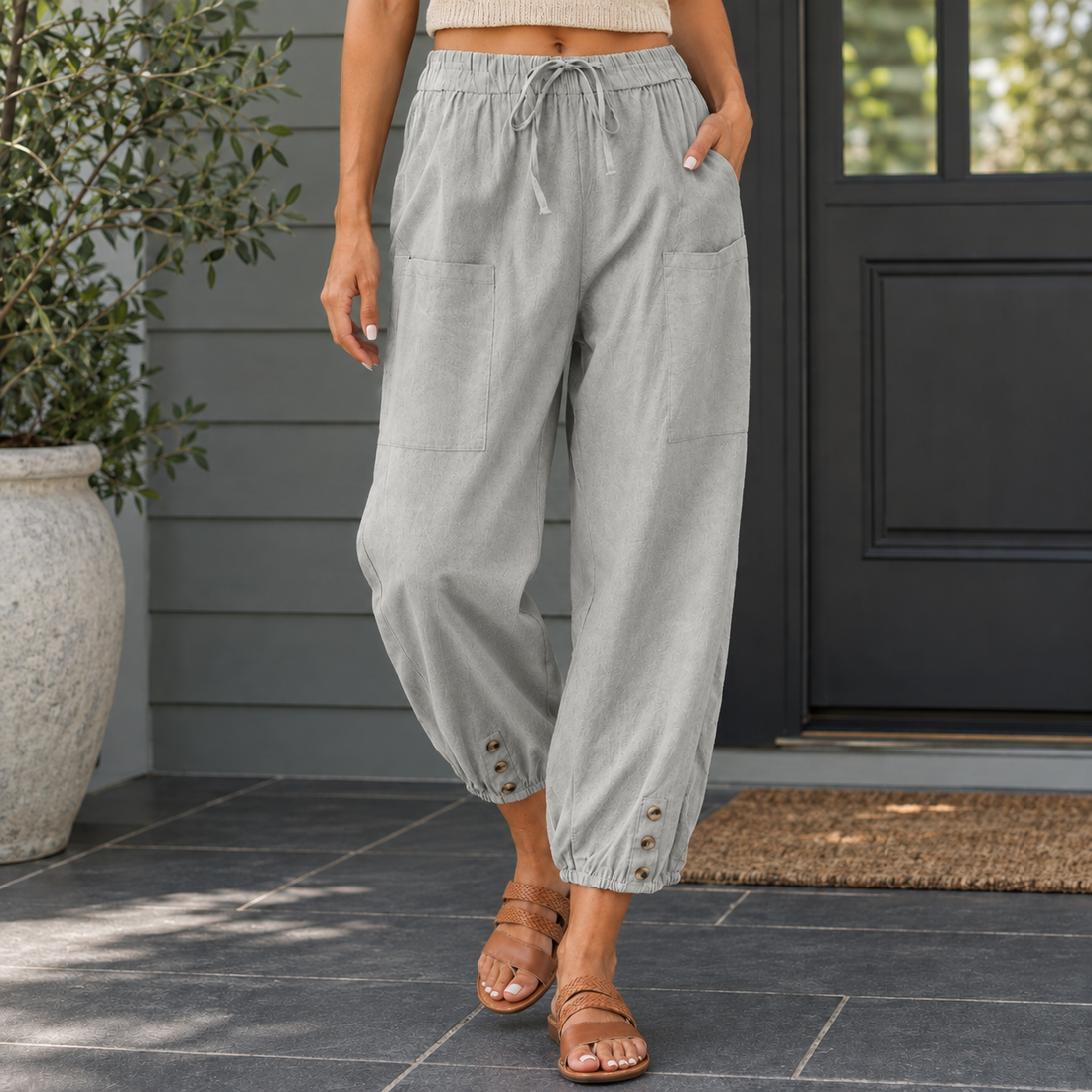 Cadence-Jane Relaxed Pants - Light Gray