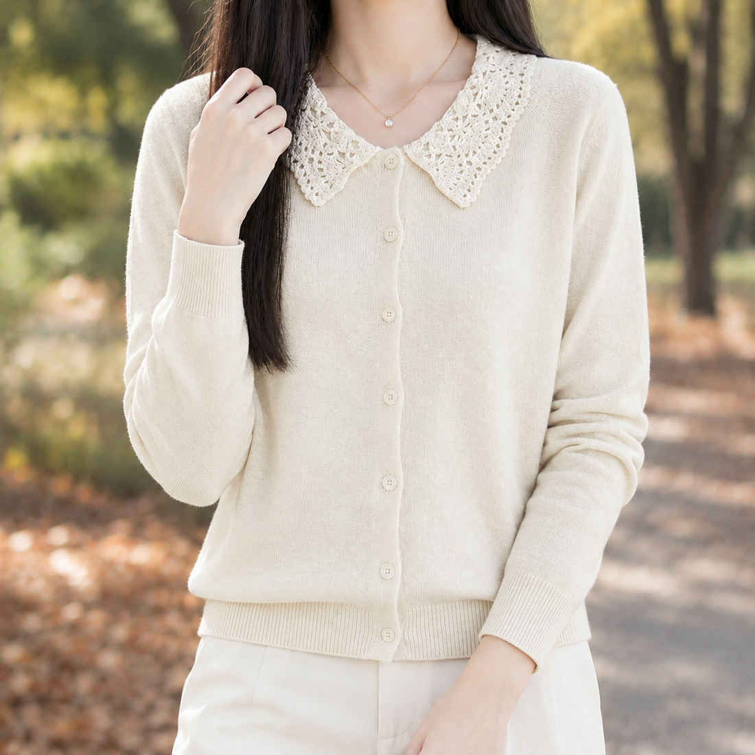 Chloe-Mae Lace Collar Cardigan - Cream