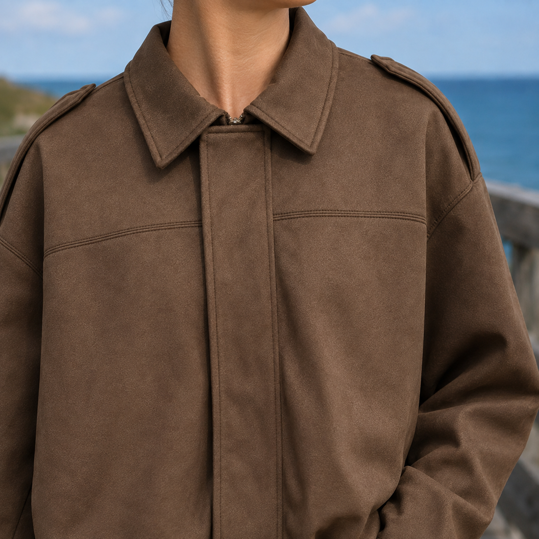 Bernadette-Skye Suede Bomber Jacket - Lead Product Detail