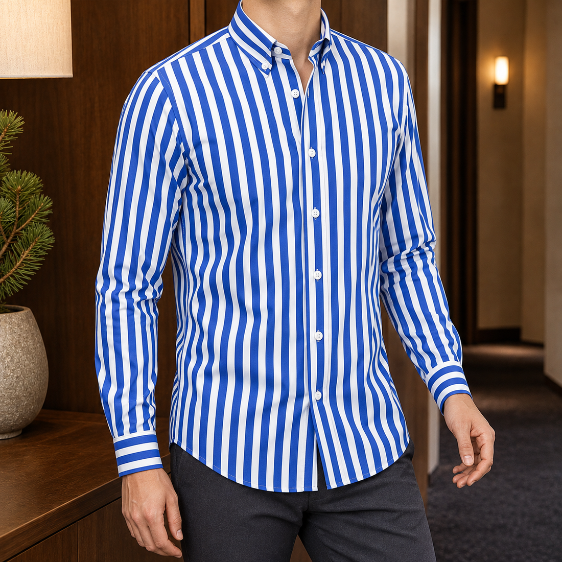 George-Hayes Striped Shirt - Aqua