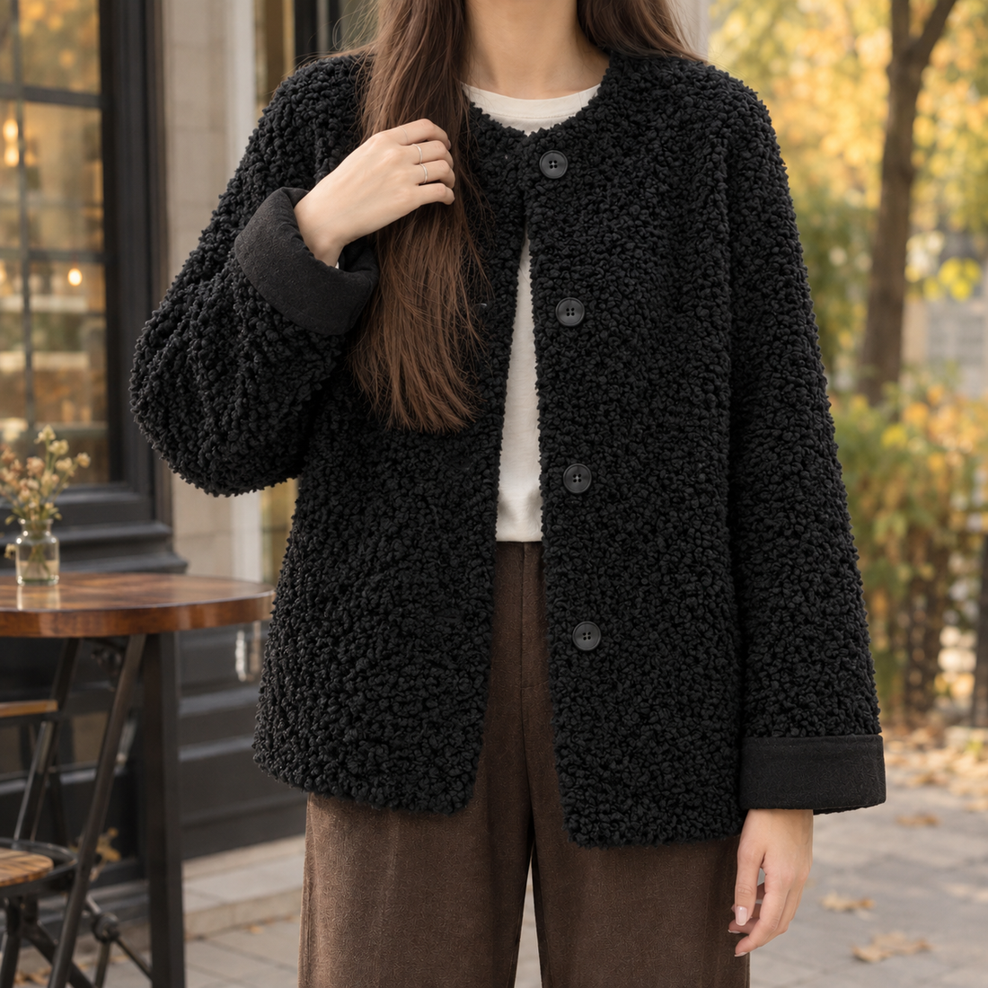 Valentine-Marie Bouclé Cardigan - Black