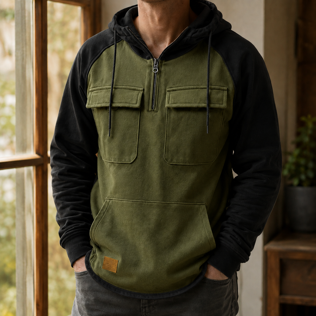 Callum-Grey Utility Hoodie - Green