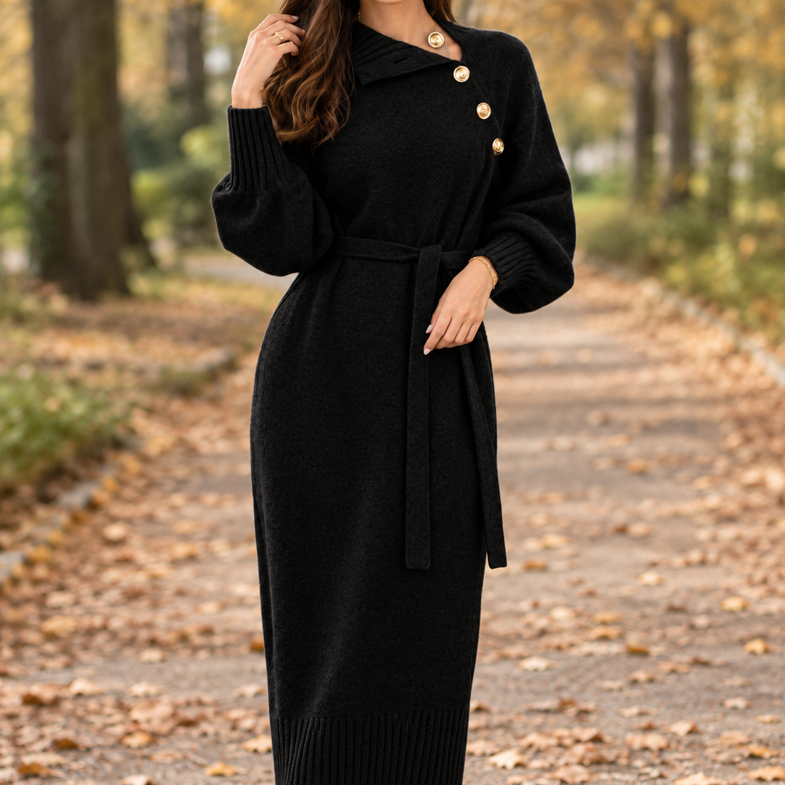 Leonie-Mae Buttoned Sweater Dress - Black