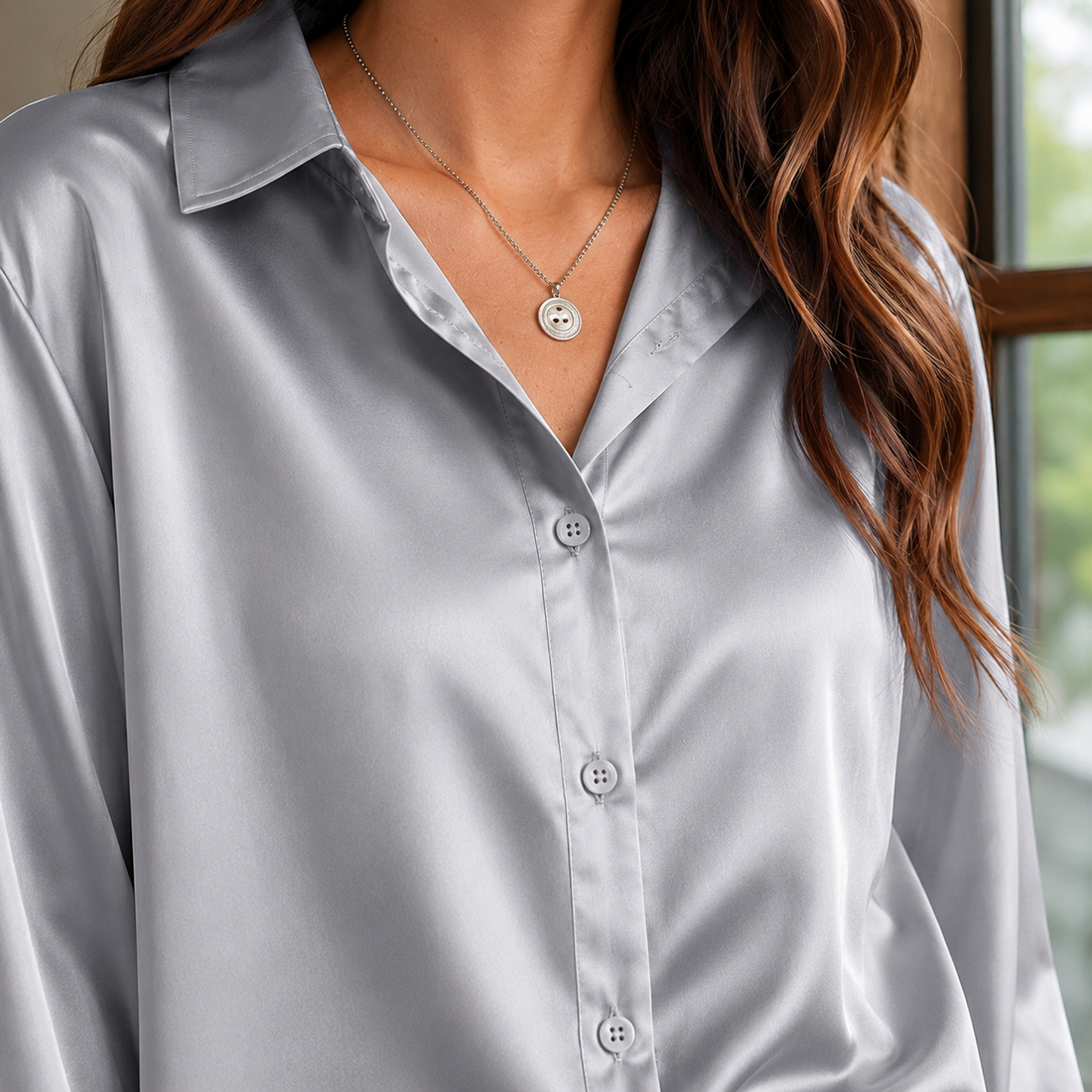 Livia-Belle Relaxed Satin Shirt - Lead Product Detail