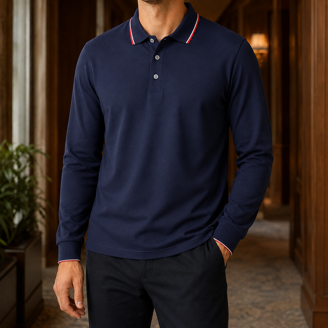 Esteban Tipped Collar Polo - Navy