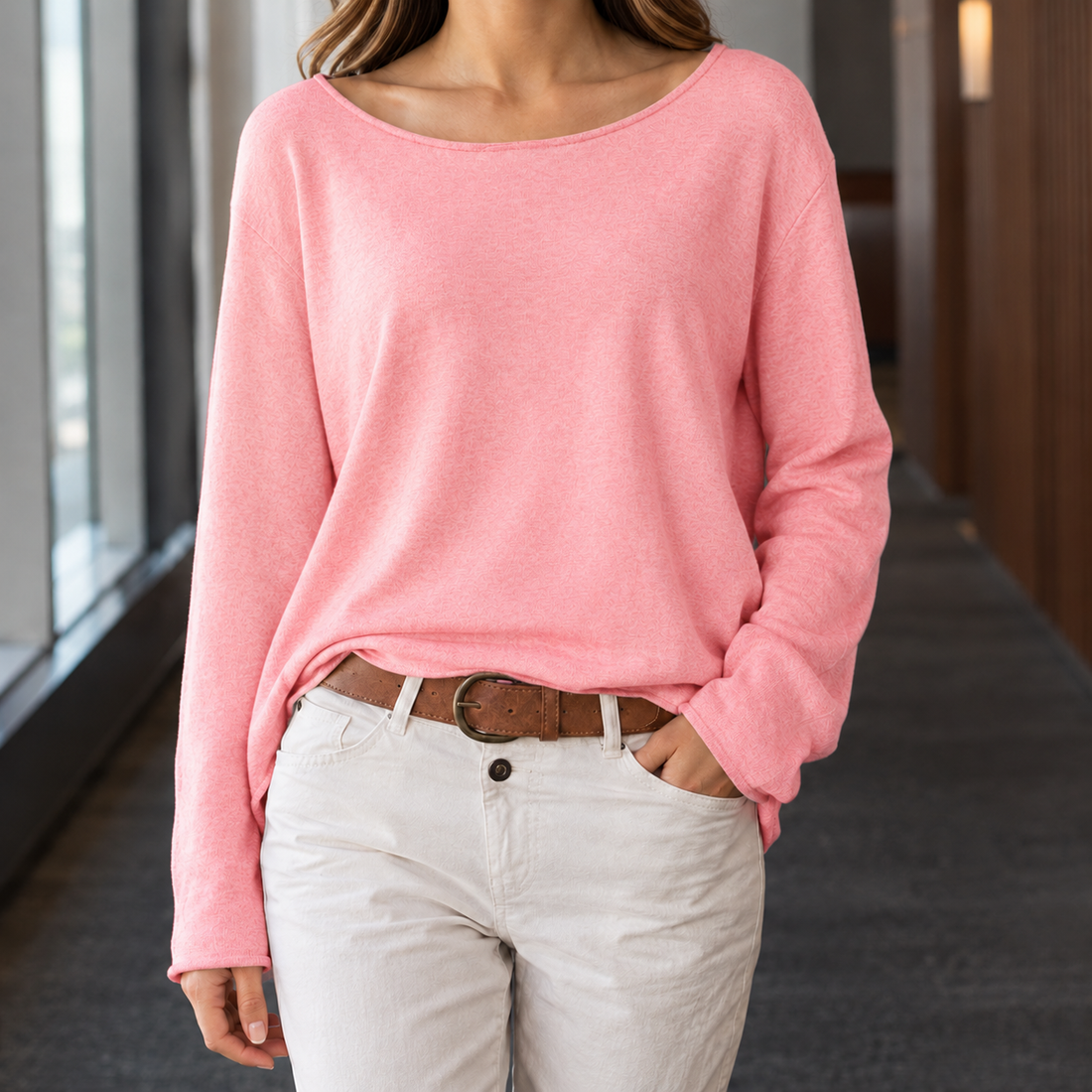 Arabella-Louise Boat Neck Top - Pink