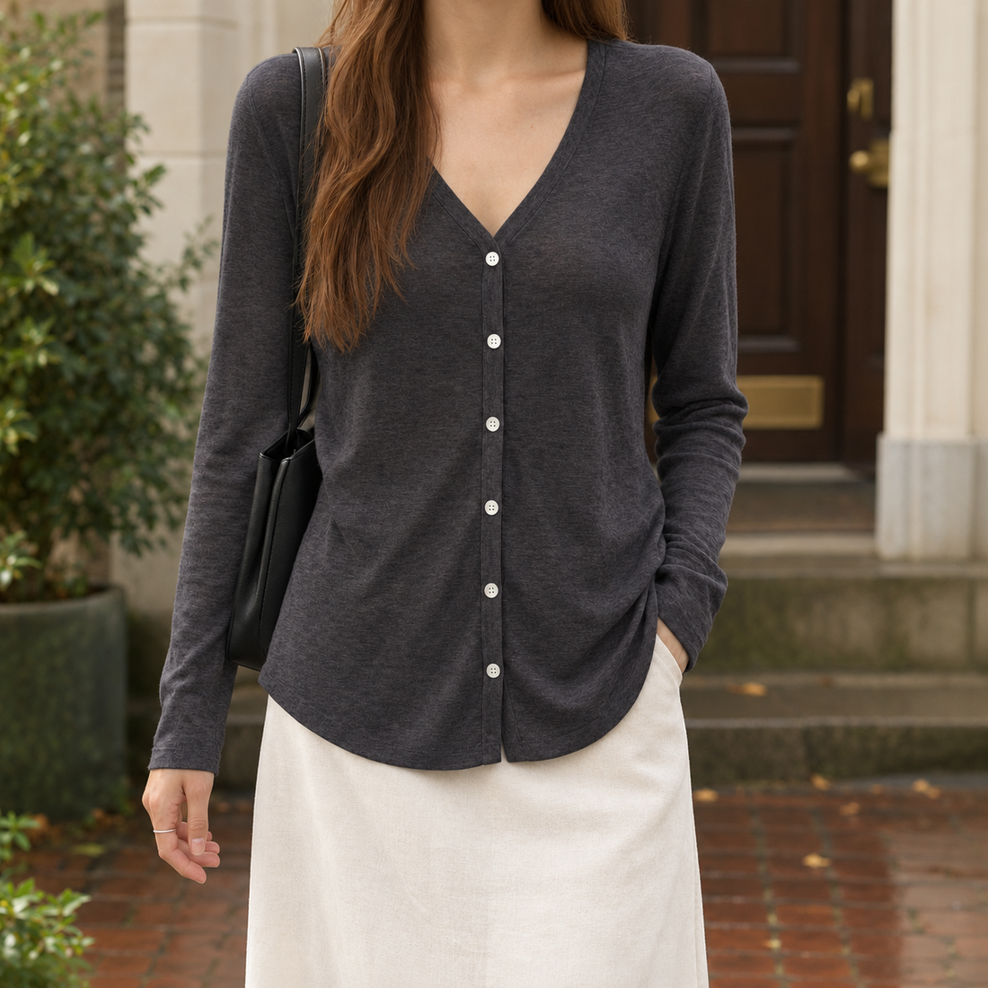 Nerissa-Mae V-Neck Cardigan - Night Ink Gray