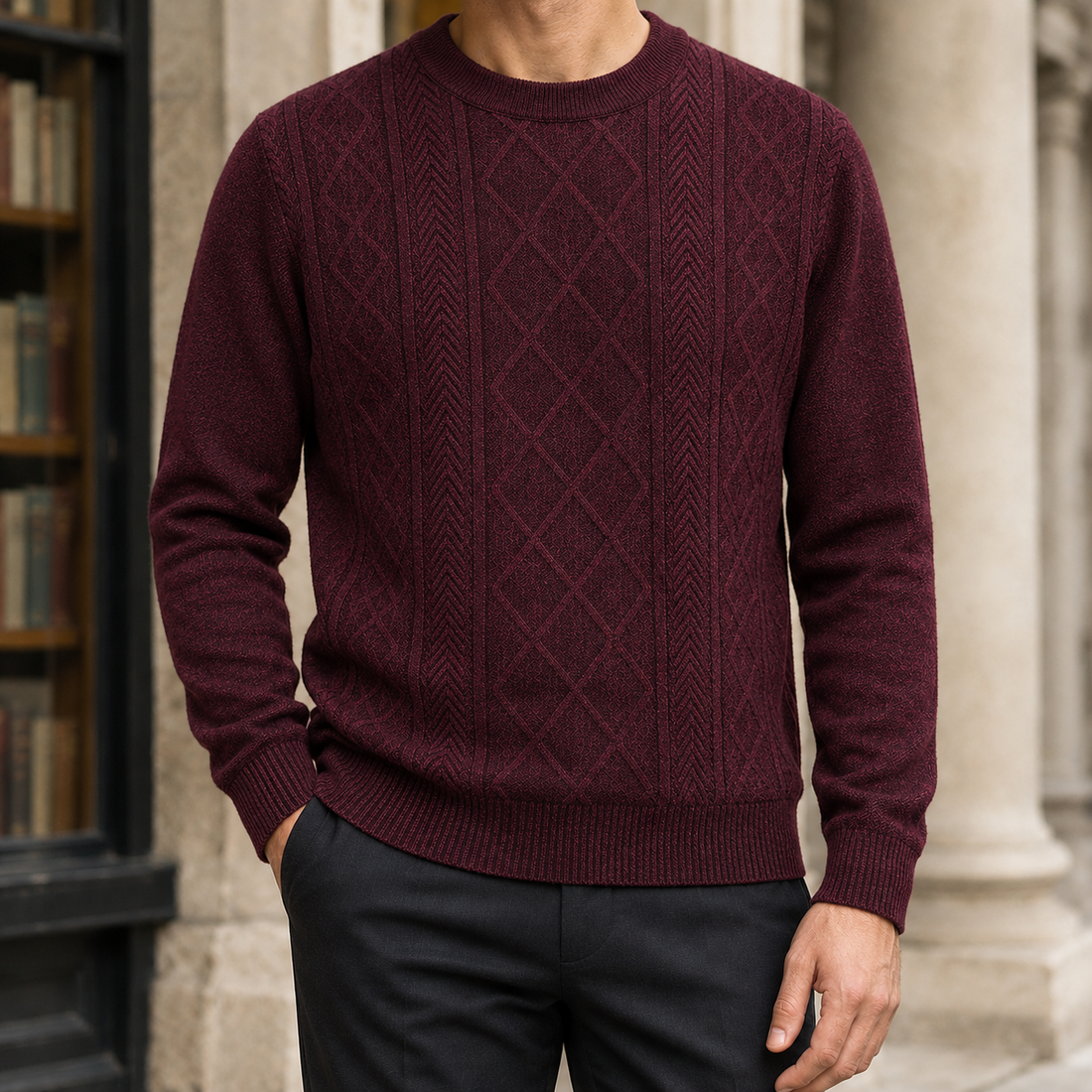 Benoit Textured Sweater - Burgundy