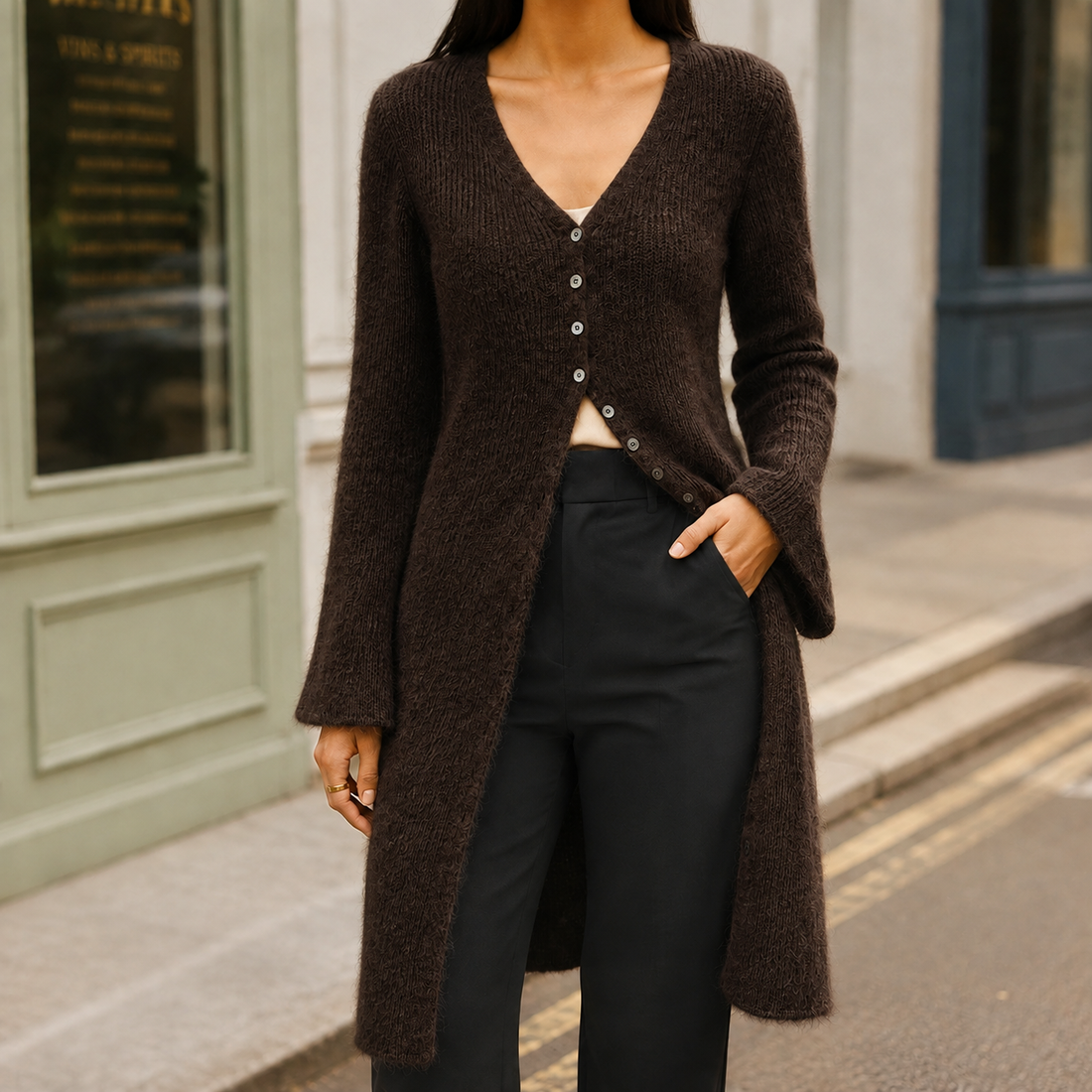 Alba-Faye V Neck Sweater - Dark Brown