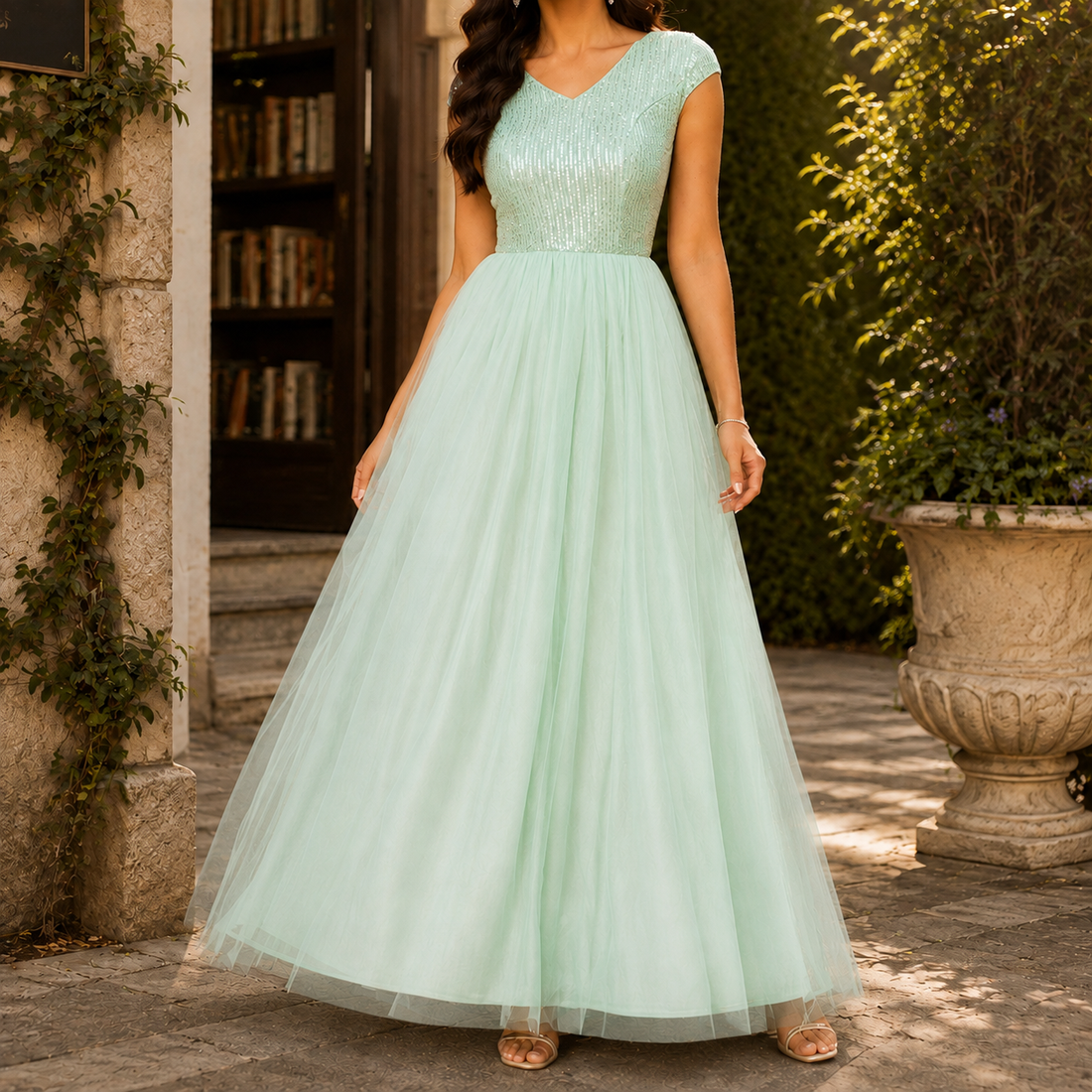 Francesca-Faye Sequin Maxi Dress - Light Green
