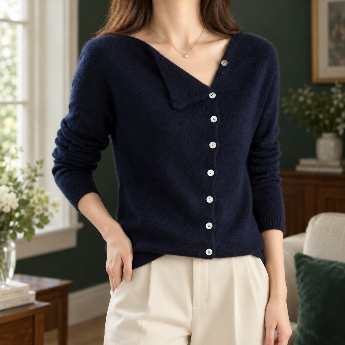 Sharon Asymmetric Cardigan - Navy Blue