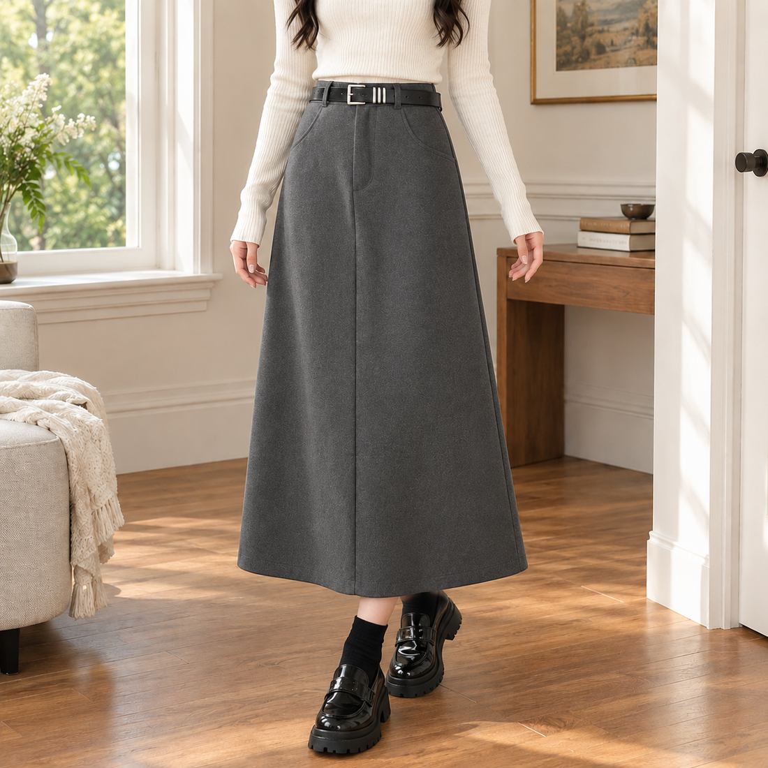Hermione-Elise High Waist Skirt - Gray