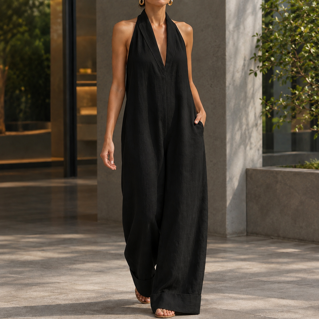Arletta-Sage Halterneck Jumpsuit - Black