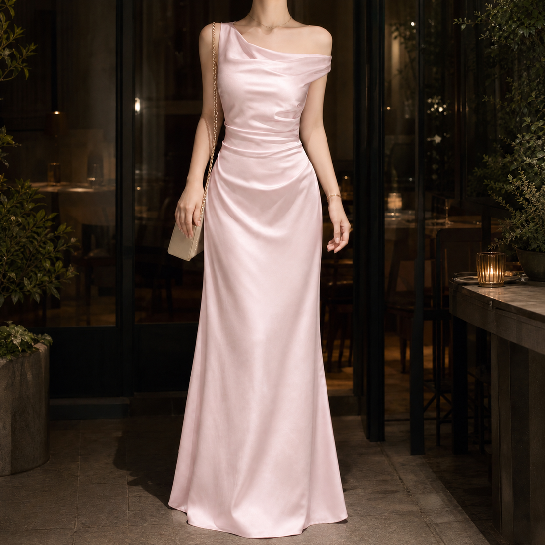 Martha-Grace Asymmetric Maxi Dress - Mist Powder