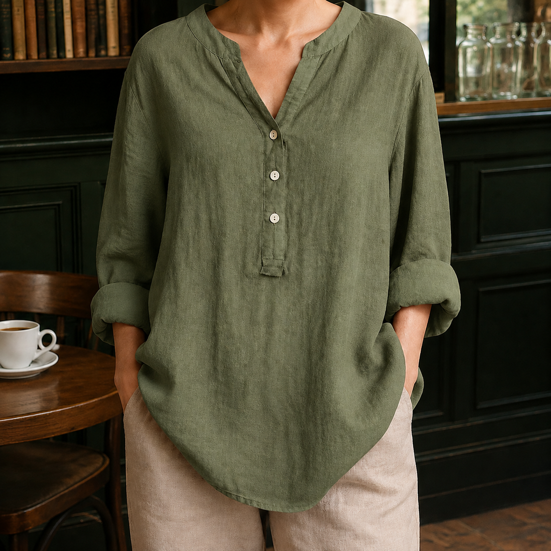 Georgina-Skye V Neck Blouse - Green