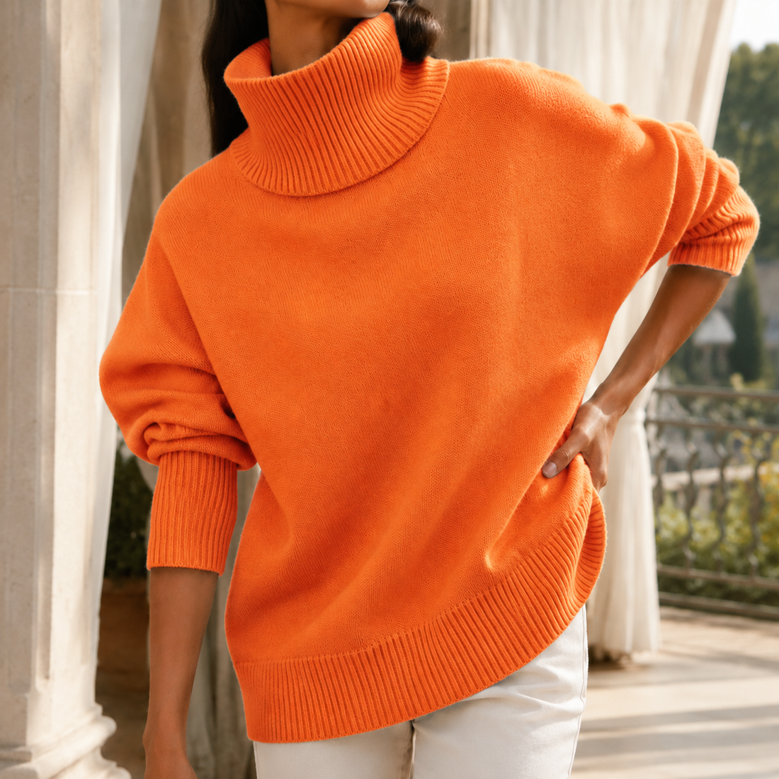 Tabitha-Pearl Turtleneck Sweater - Orange
