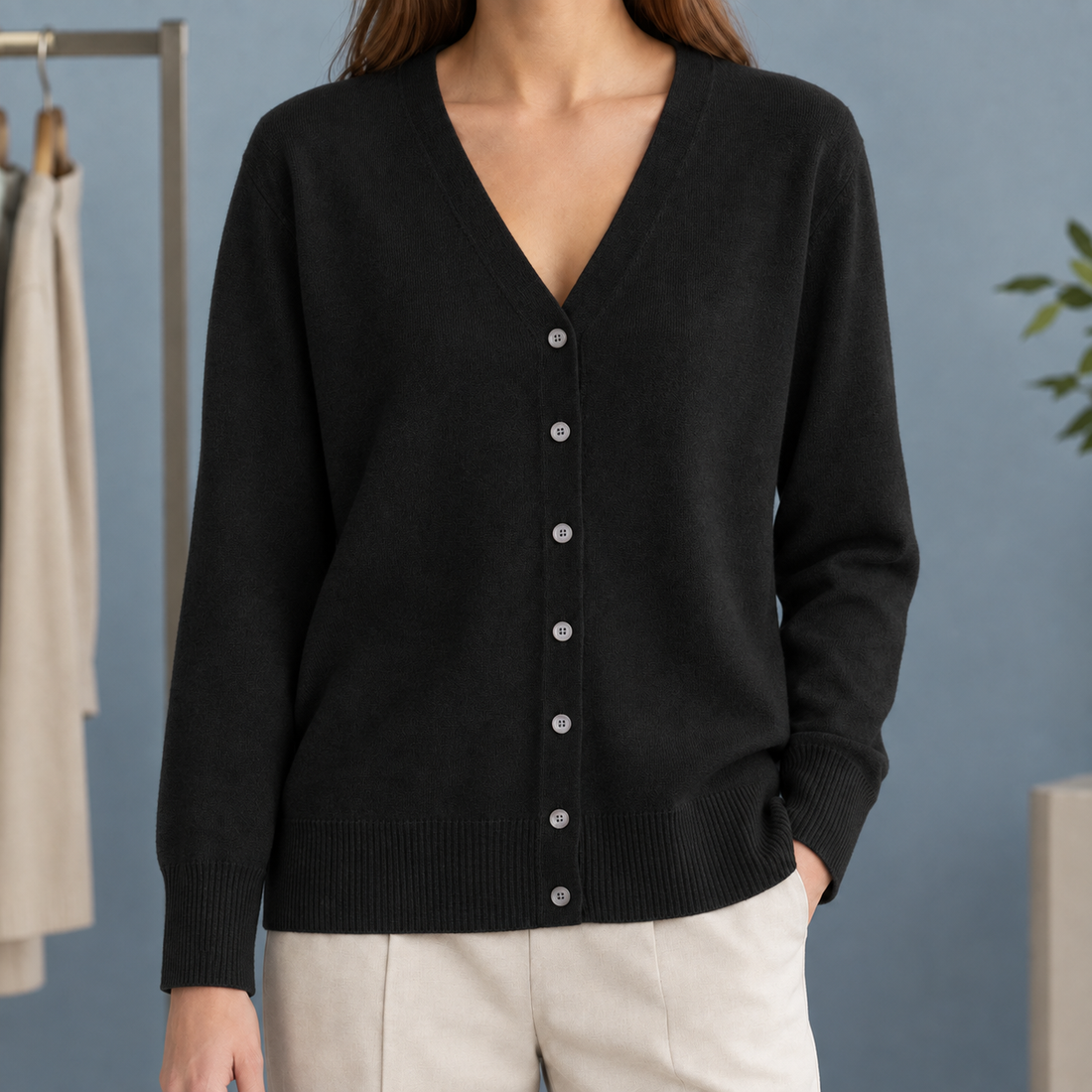 Diantha-Grace V Neck Cardigan - Black