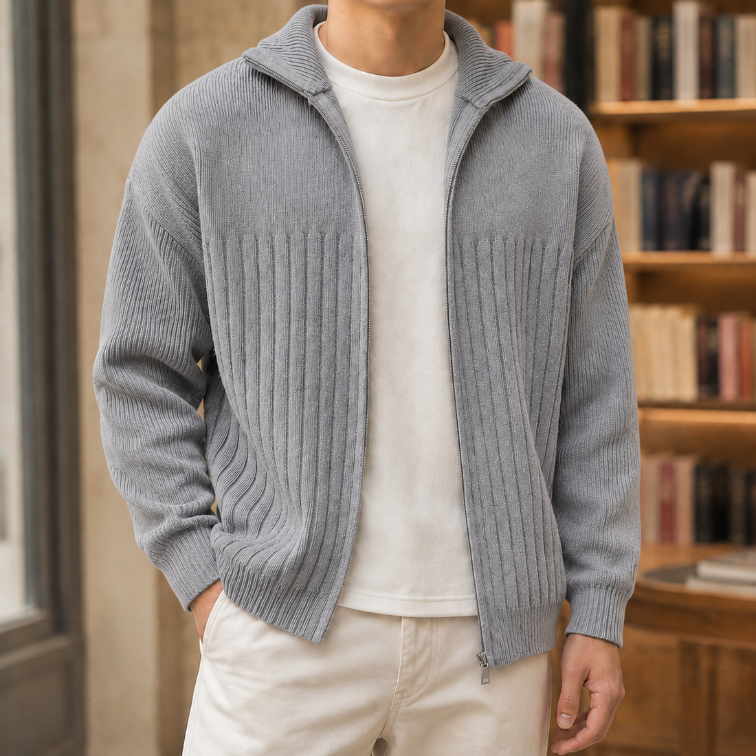 Theo-Reid Ribbed Jacket - Gray