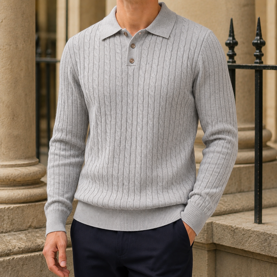 Cedric-Scott Cable Knit Sweater - Gray