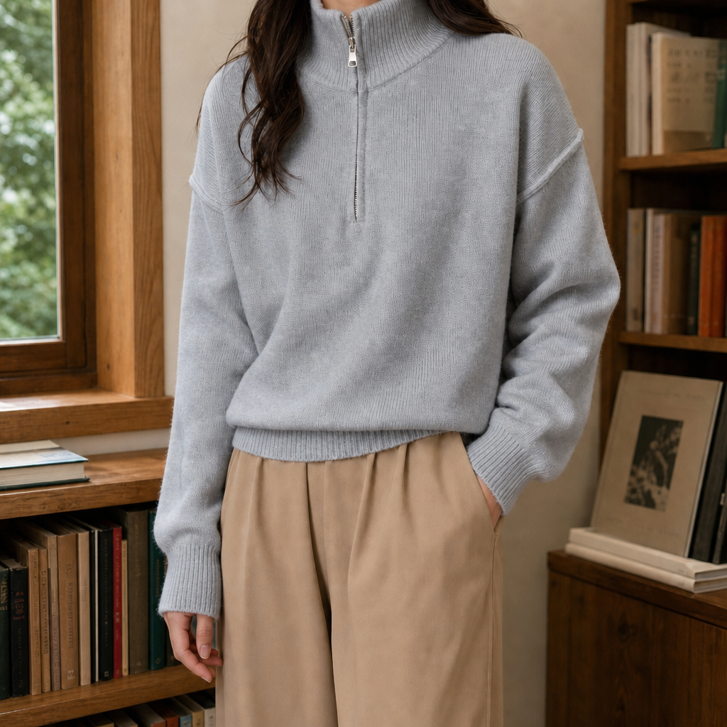 Avaline Half Zip Sweater - Gray