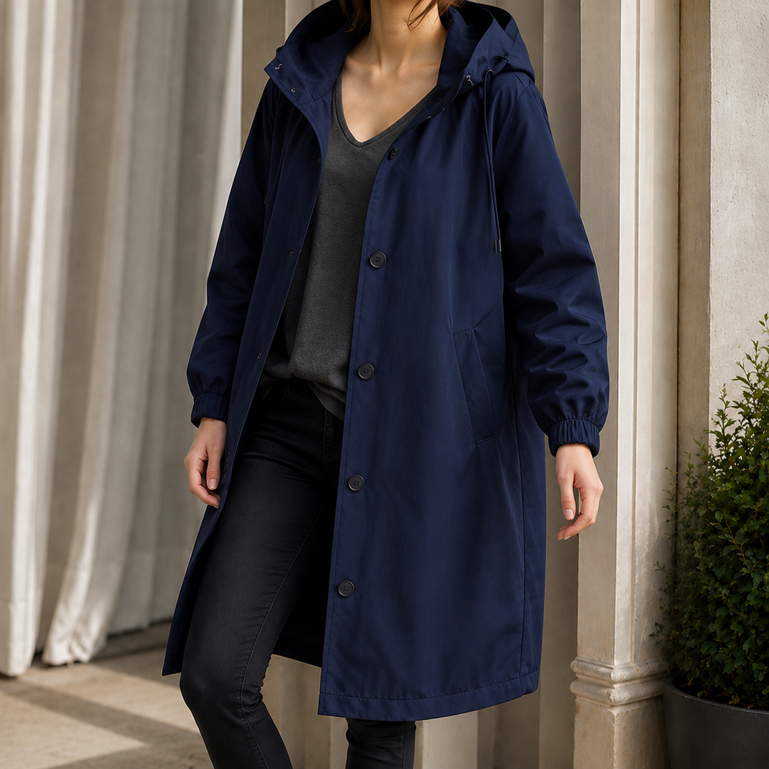 Zelda-Elise Hooded Overcoat - Dark Blue