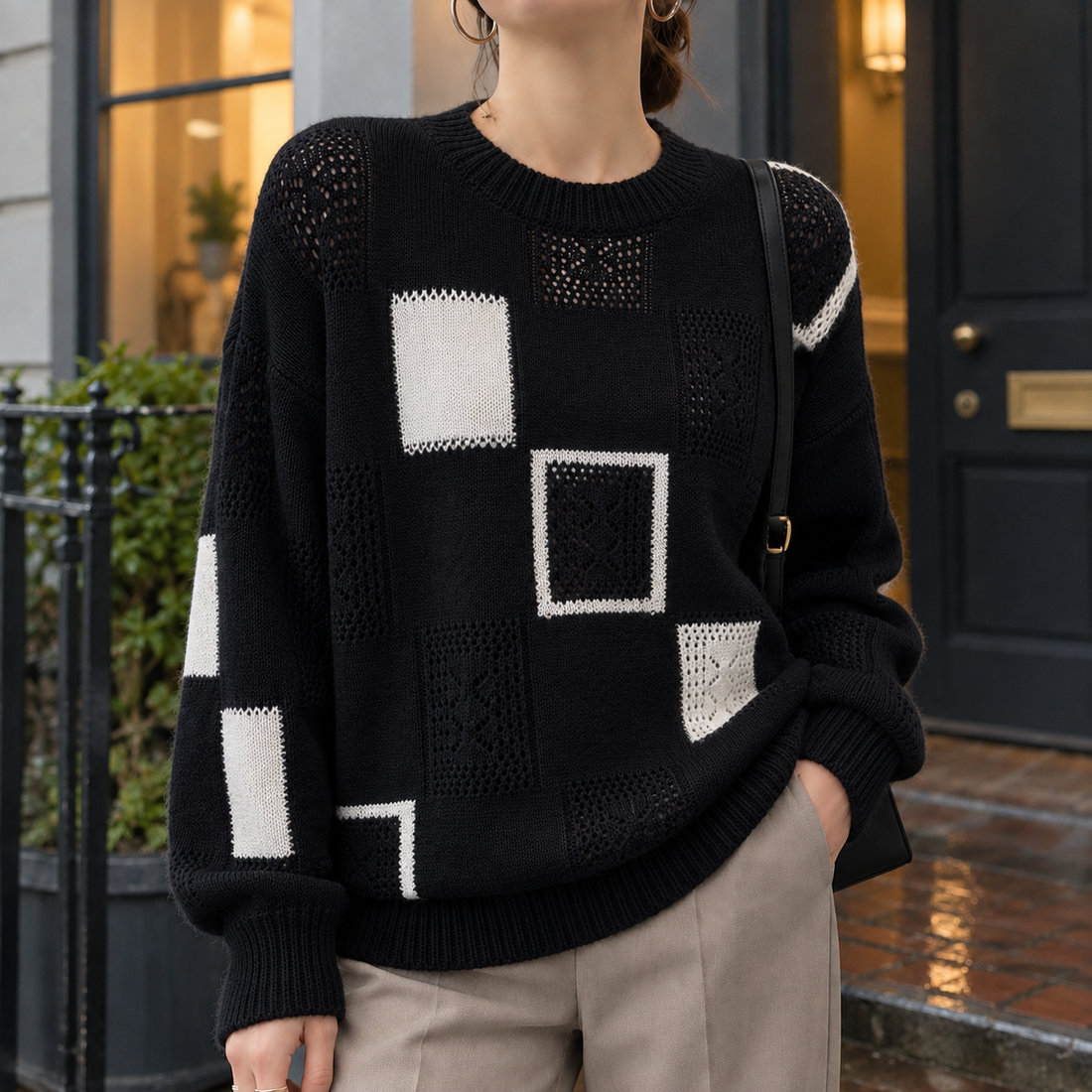 Ariana Patchwork Sweater - Black