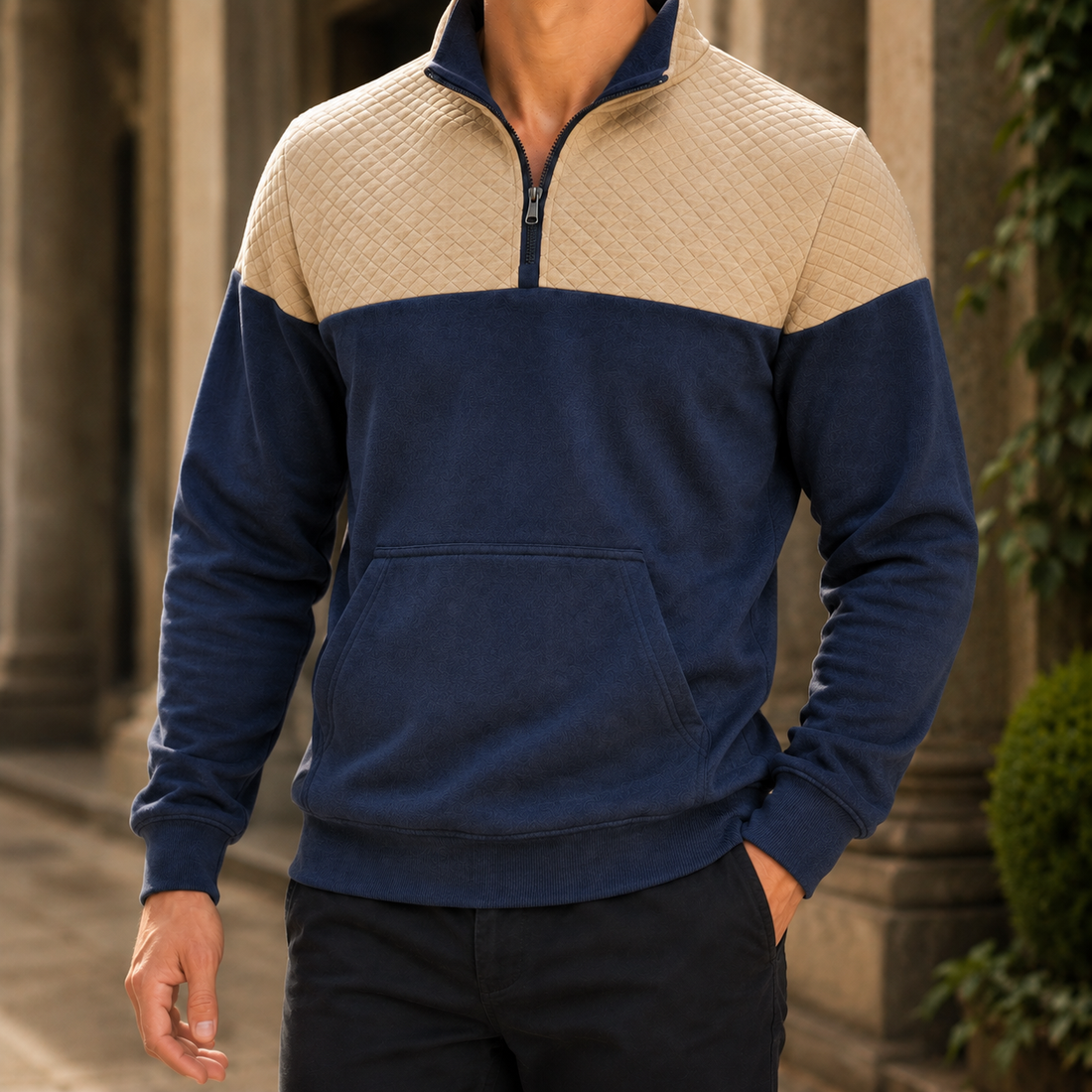 Spencer-Miles Quilted Sweater - Navy
