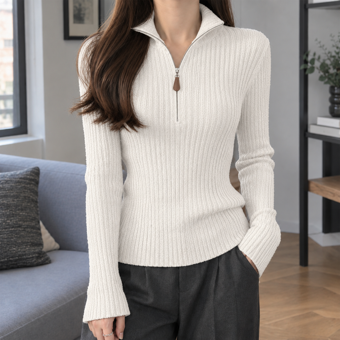 Jasmine Half Zip Top - White