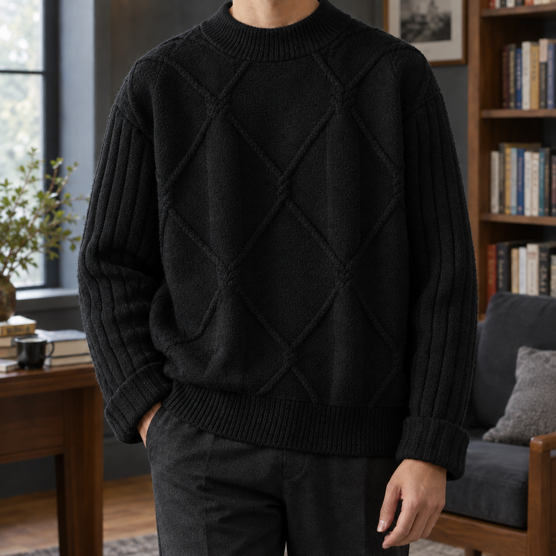 Timothy Diamond Knit Sweater - Black