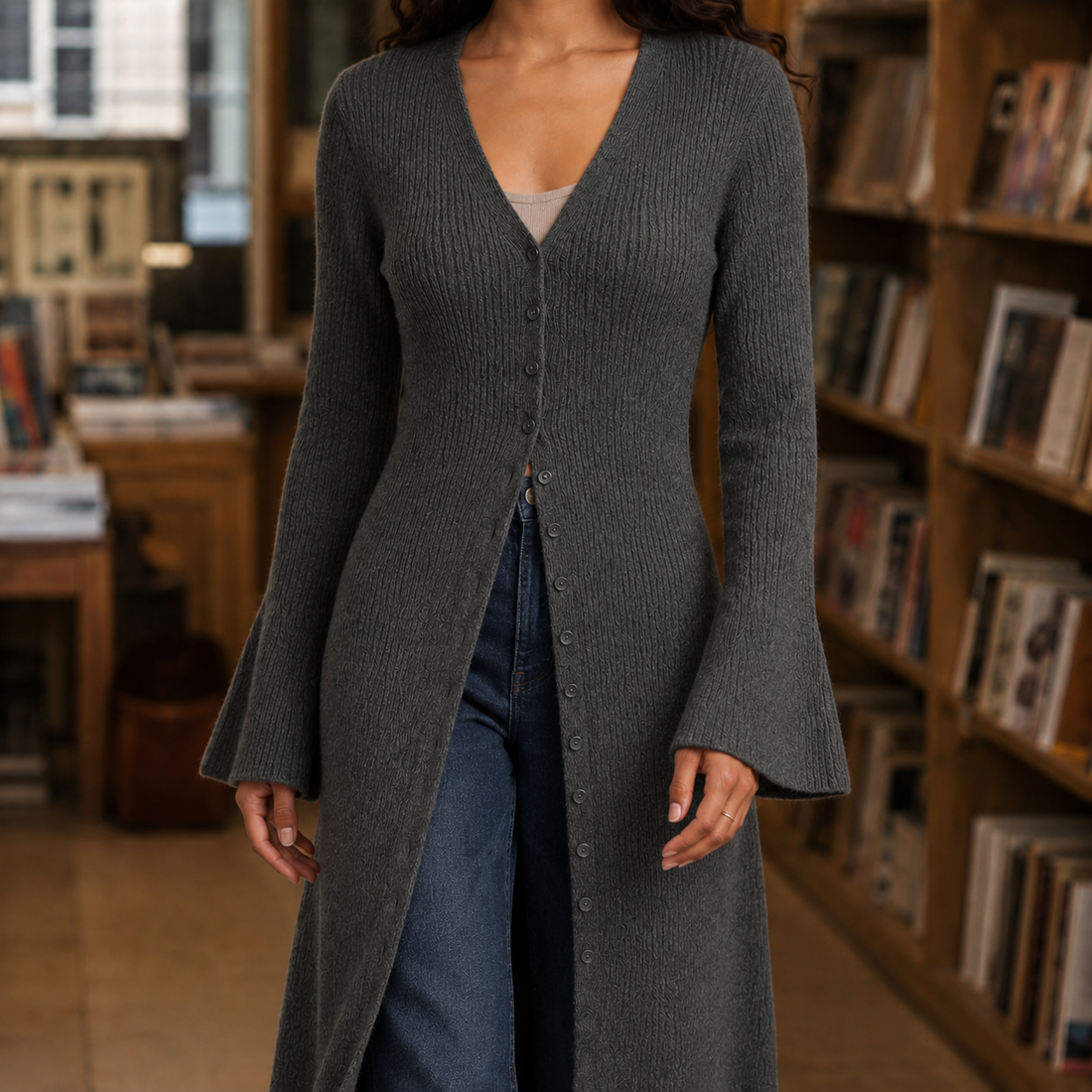Rosalie-Eve Ribbed Cardigan - Gray