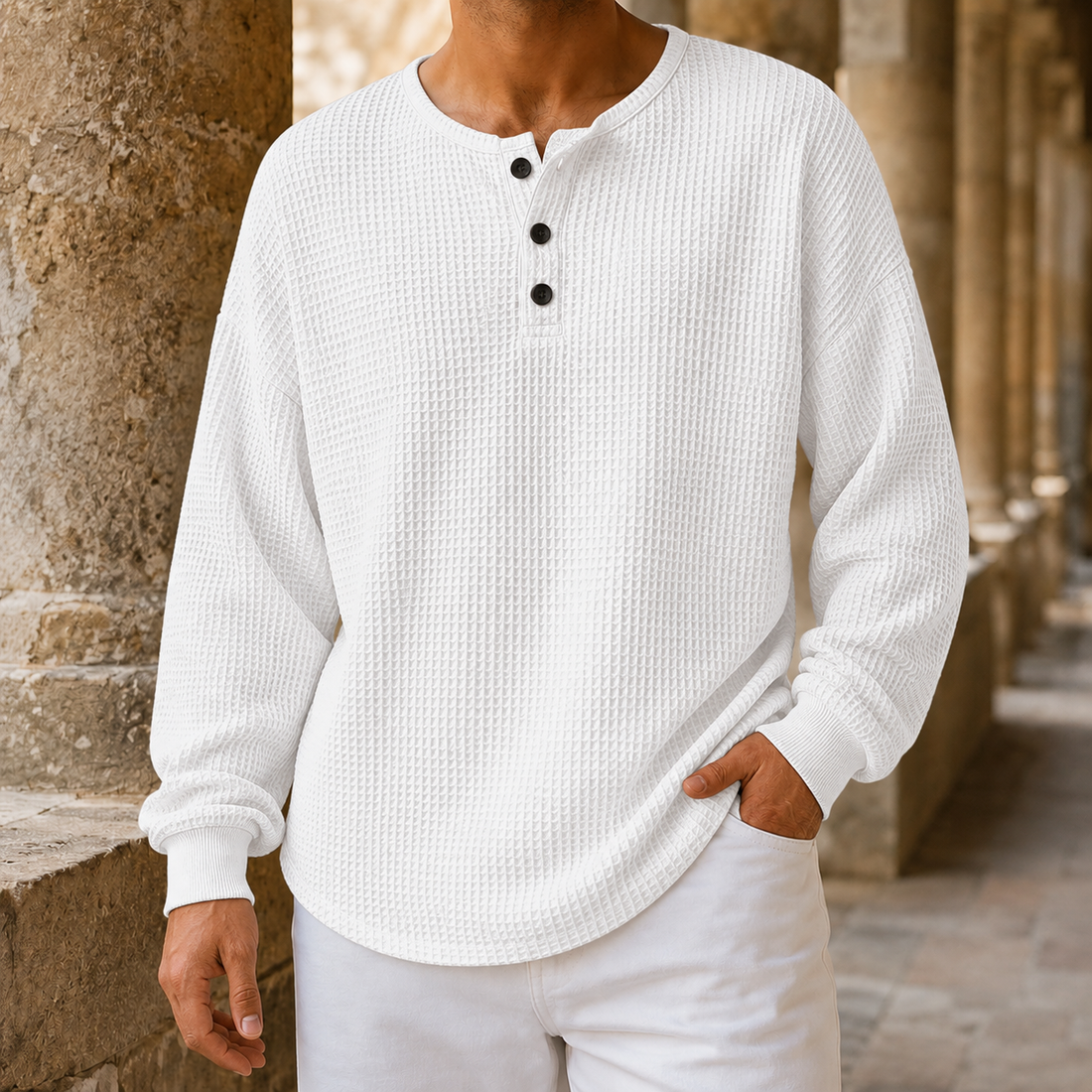 Stefan-Wade Waffle Sweater - White