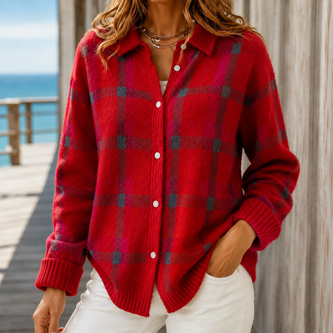 Anais-Jade Plaid Cardigan - Red