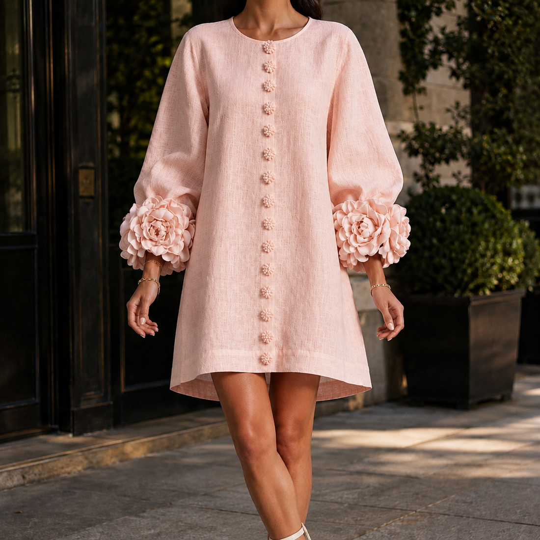 Freya-Claire Rosette Cuff Dress - Pink