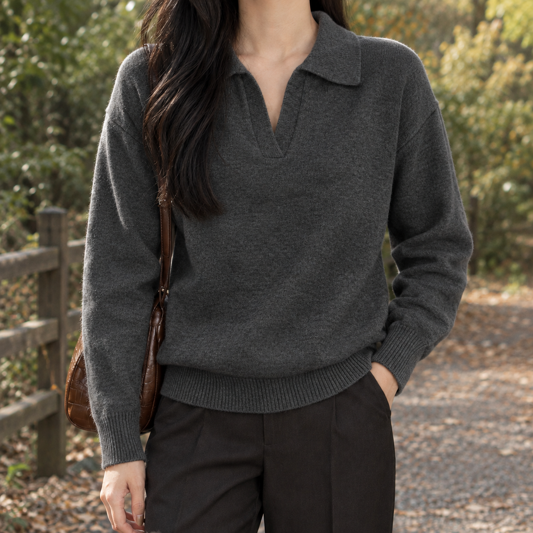 Bronwen-Jane Polo Collar Sweater - Dark Gray